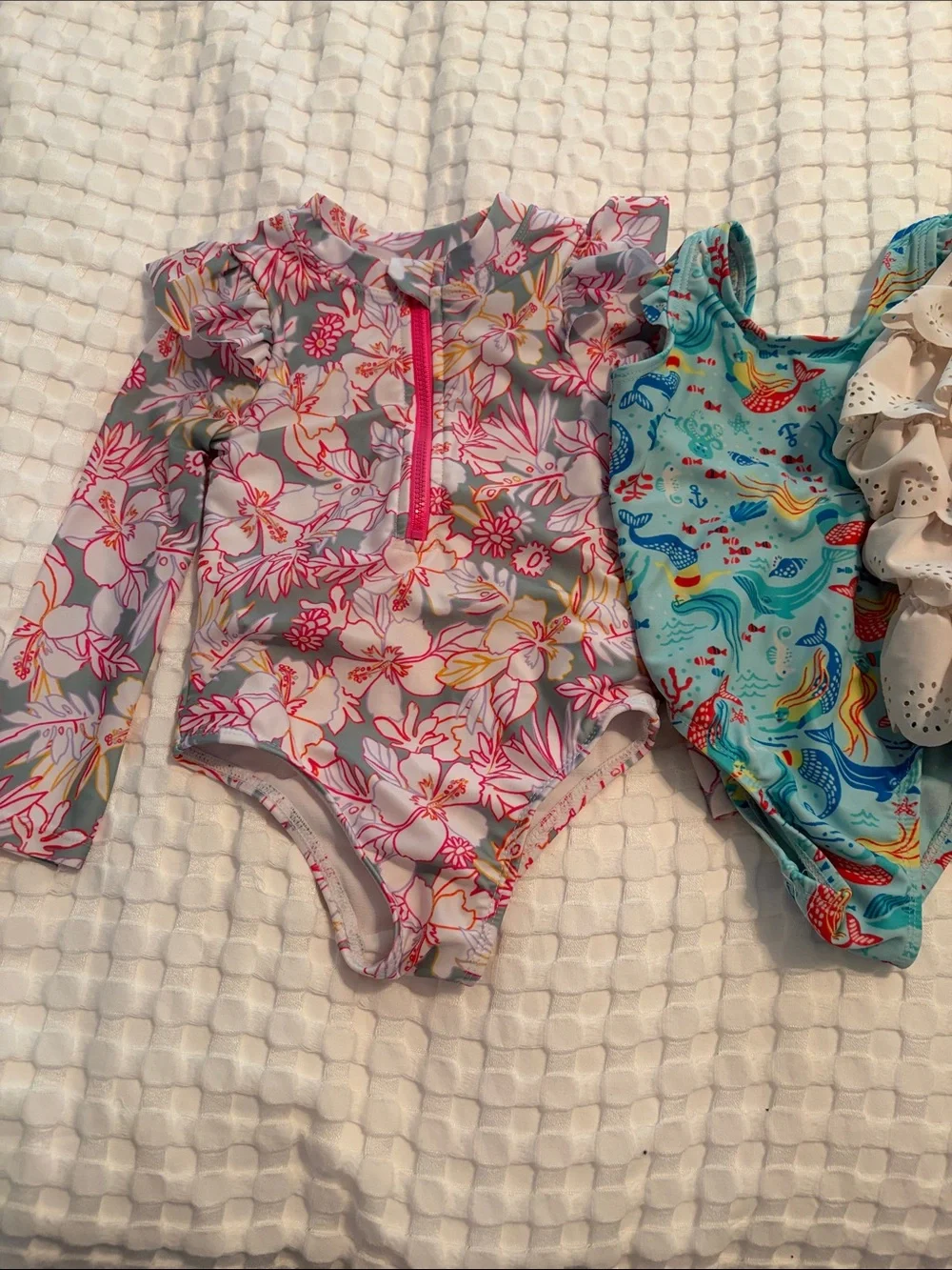 GAP Girls One-Piece Swimsuit - Multicolor Floral, Aqua, Cream, Rainbow